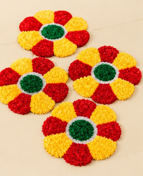 Round Flower Mats Set — Ashwa Handicraft Floral Rangoli Mat Designs